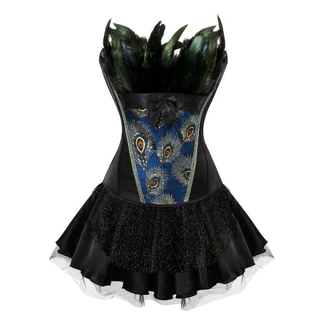 Abito a corsetto Drag Peacock (Corsetto nero / Gonna nera)