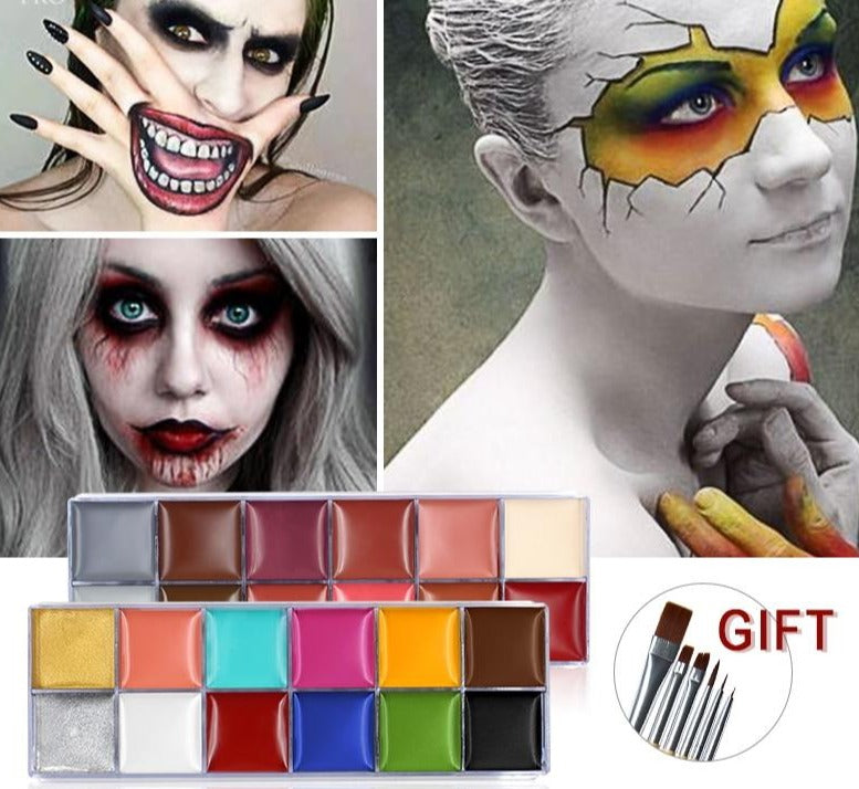 Set di 6 pennelli + 24 colori di pittura per il corpo a olio
