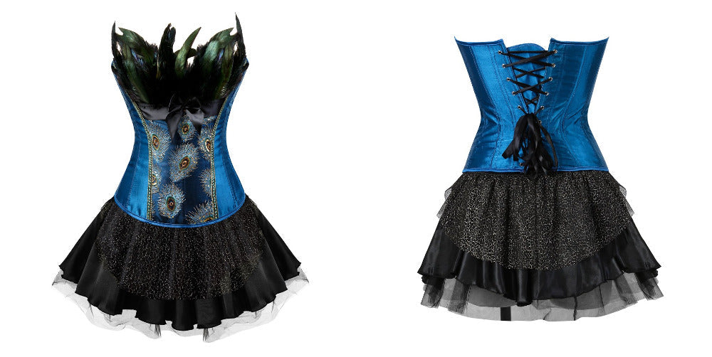 Abito a corsetto Drag Peacock (Corsetto blu / Gonna nera)
