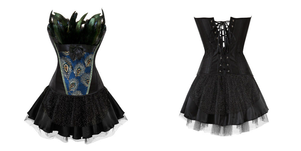 Abito a corsetto Drag Peacock (Corsetto nero / Gonna nera)