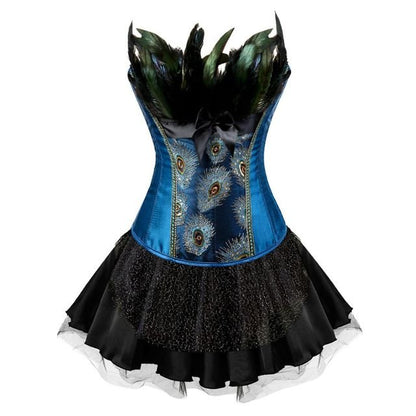 Abito a corsetto Drag Peacock (Corsetto blu / Gonna nera)