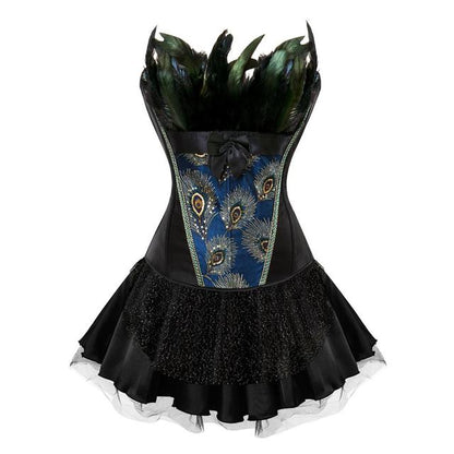 Abito a corsetto Drag Peacock (Corsetto nero / Gonna nera)