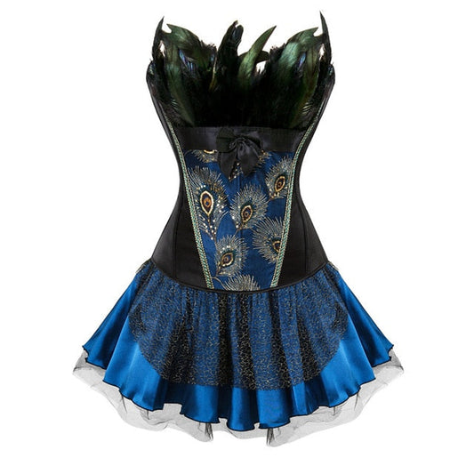 Abito a corsetto Drag Peacock (Corsetto nero / Gonna blu)