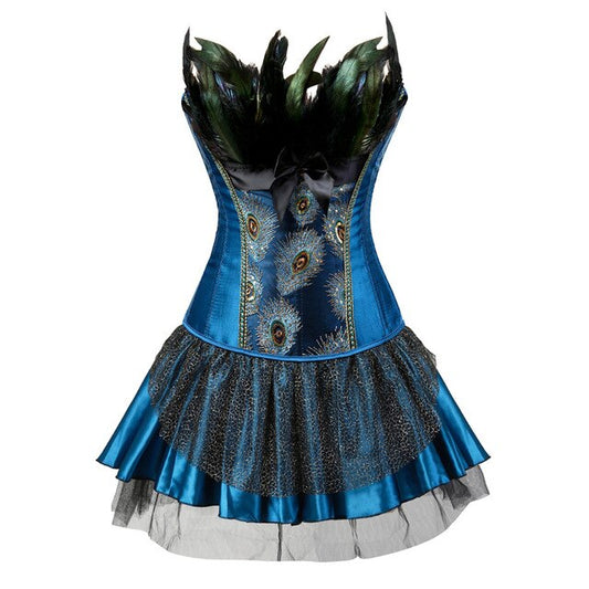 Abito a corsetto Drag Peacock (Corsetto blu / Gonna blu)