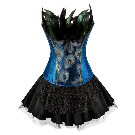Abito a corsetto Drag Peacock (Corsetto blu / Gonna nera)