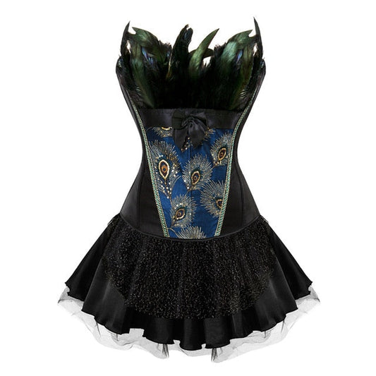 Abito a corsetto Drag Peacock (Corsetto nero / Gonna nera)