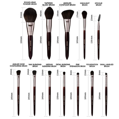 Set di pennelli per il trucco Queen Burgundy (12 pennelli + custodia)