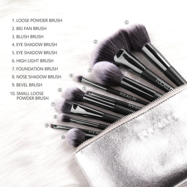 Set di 10 pennelli trucco professionali + Custodia