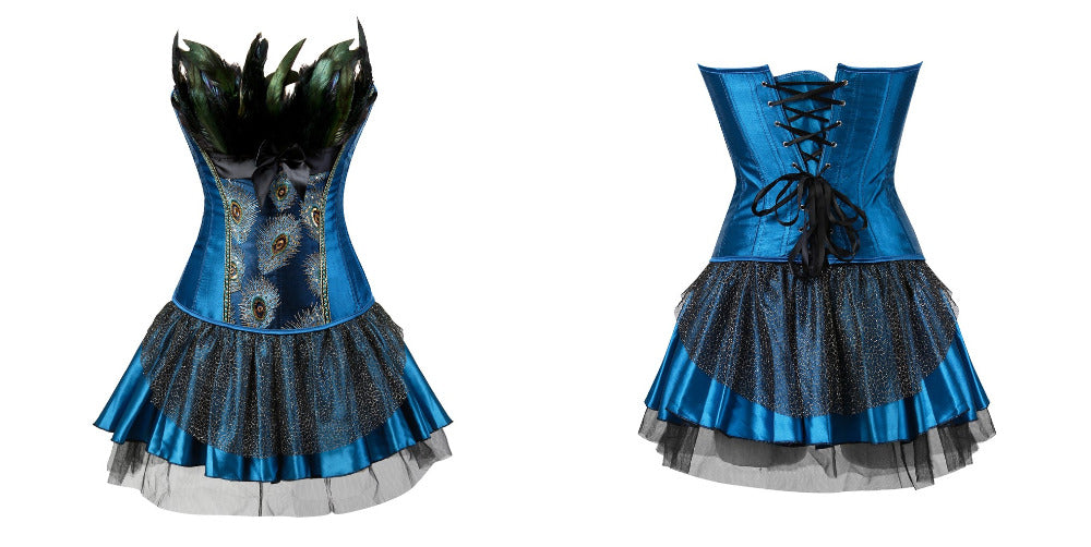 Abito a corsetto Drag Peacock (Corsetto blu / Gonna blu)