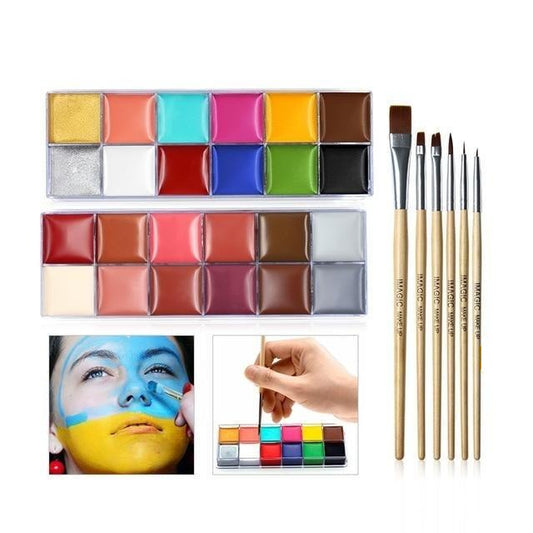Set di 6 pennelli + 24 colori di pittura per il corpo a olio