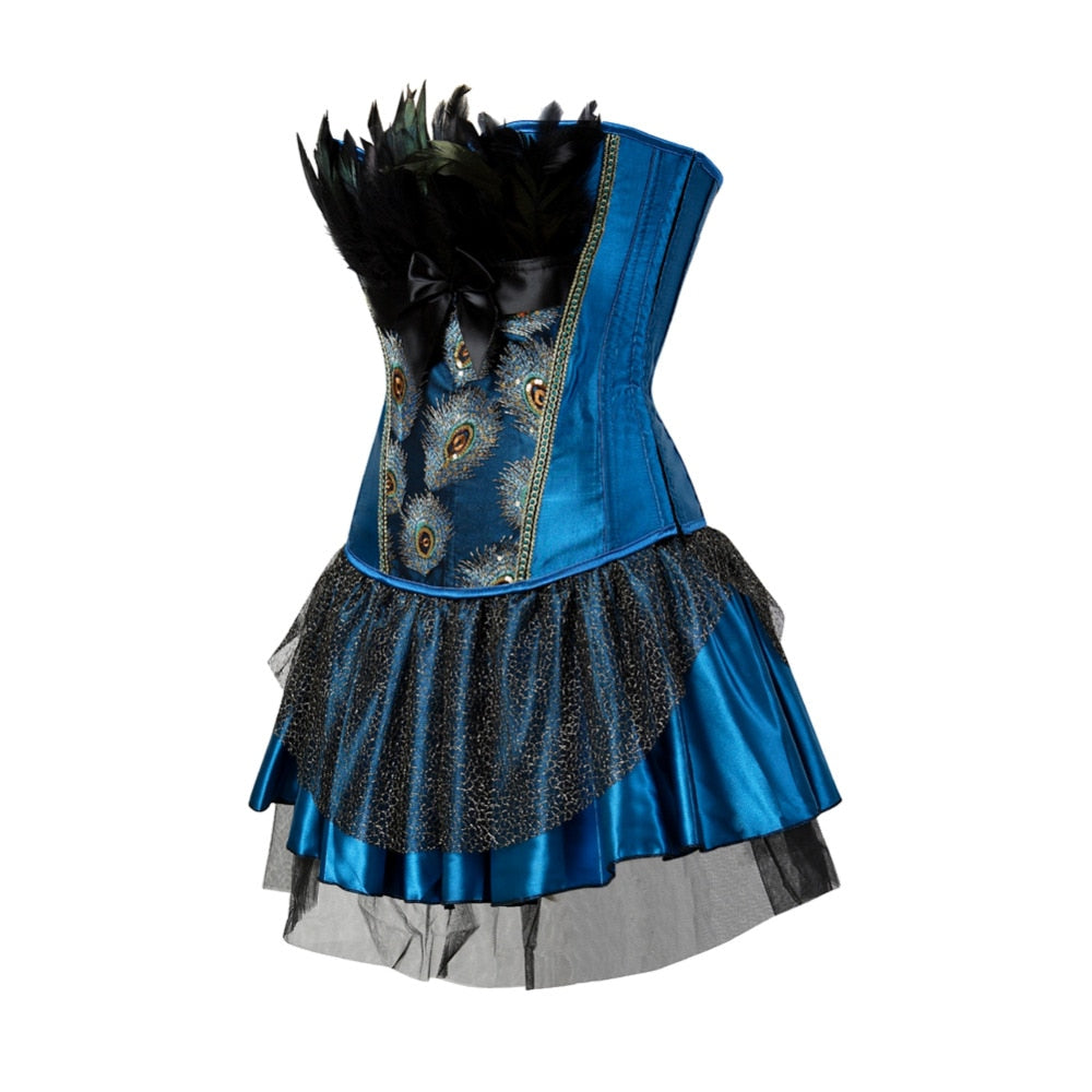 Abito a corsetto Drag Peacock (Corsetto blu / Gonna blu)