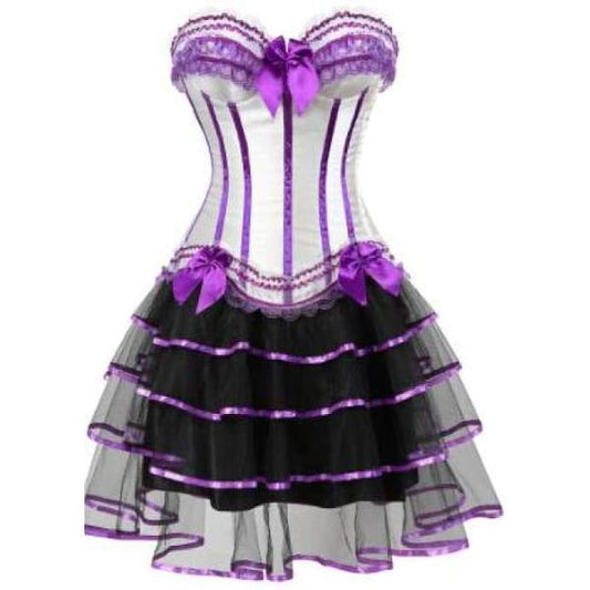 Abito a corsetto Drag Martina (Bianco e viola)